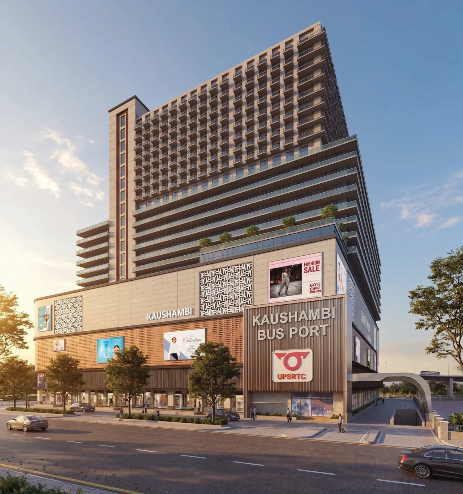 Omaxe Kaushambi Main Building Omaxe Kaushambi main building rendering — mixed-use commercial tower Kaushambi Ghaziabad